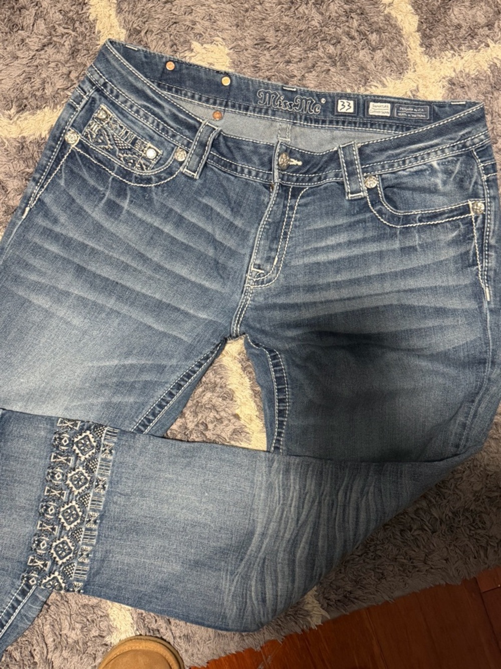 Miss me low rise y2k skinny embroidered cuff jeans 33